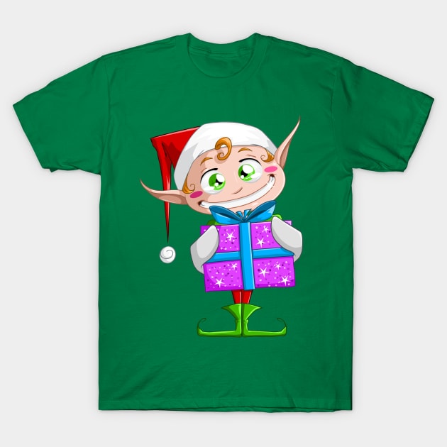 Christmas Elf Holding A Present T-Shirt by LironPeer